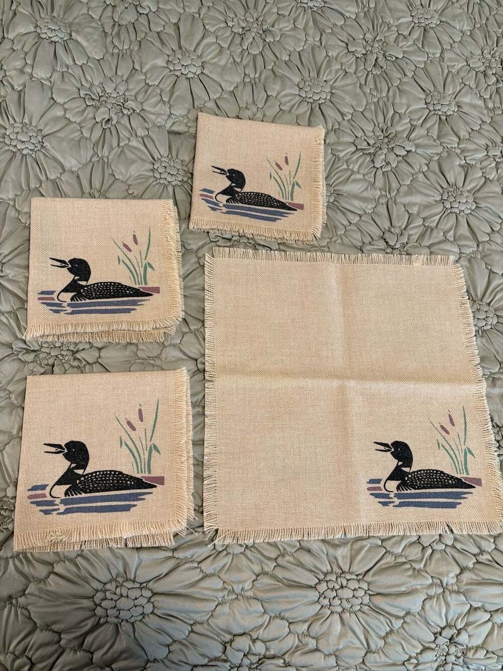 D.F. Colson Loon Placemat and Napkin Set Tan Fringe 1986